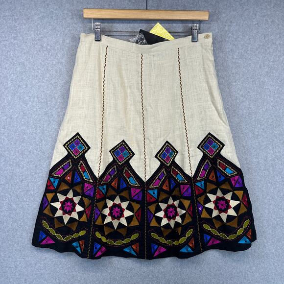 Linea By Louis Dell'Olio Skirt Womens Small Cream Floral Embroidered 100% Linen - Picture 1 of 14